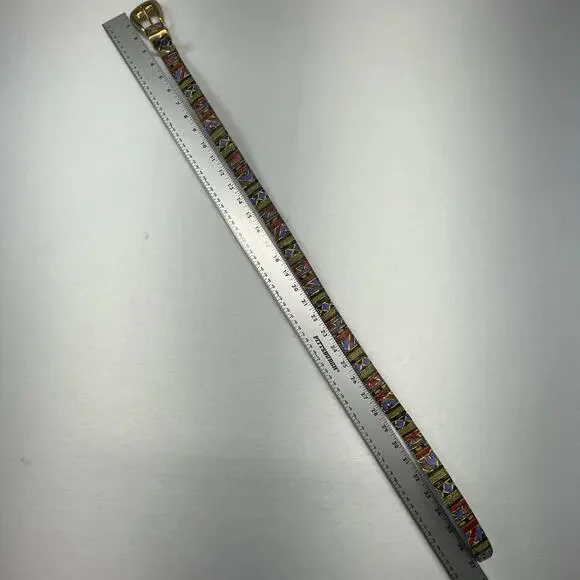 VTG The Limited Leather Belt Multicolor Abstract Geometric Statement Gold Buckle - Picture 7 of 10